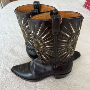 ACME Vintage Sunburst Black and Brown Leather Cowboy Boots size 11